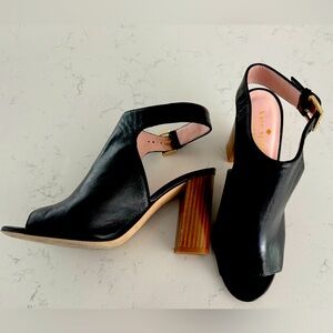 KATE SPADE Black Leather Open-Toe Heels